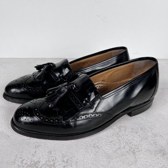 Johnston & Murphy Optima Leather Wingtip Black Tassel Dress Shoes 7.5 D/B‎
